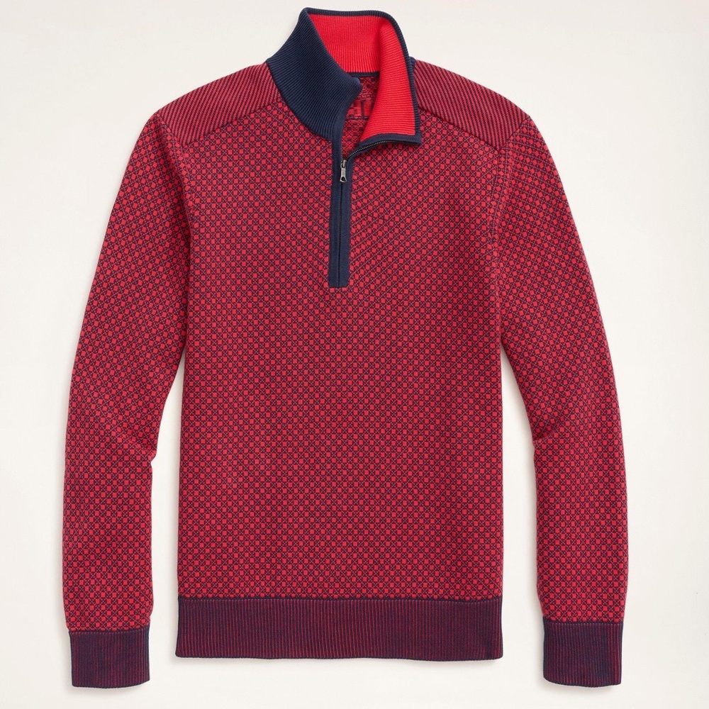 NWT Brooks Brothers | Cotton Jacquard 1818 Half-Zip Sweater